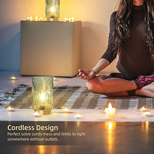 MJ PREMIER Battery Operated Glass Table Lamp with Timer – Light Green