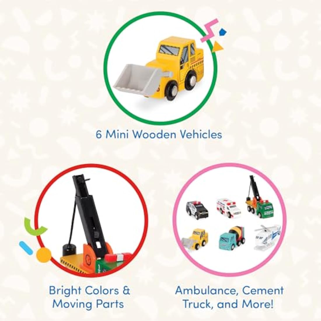 Battat Wooden Toy Vehicles - 6 Piece Rescue & Construction Set for Kids