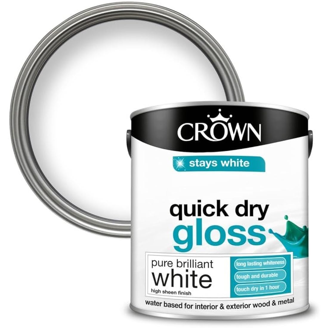 Crown Quick Dry Gloss Paint - Pure Brilliant White - 2.5L Interior/Exterior