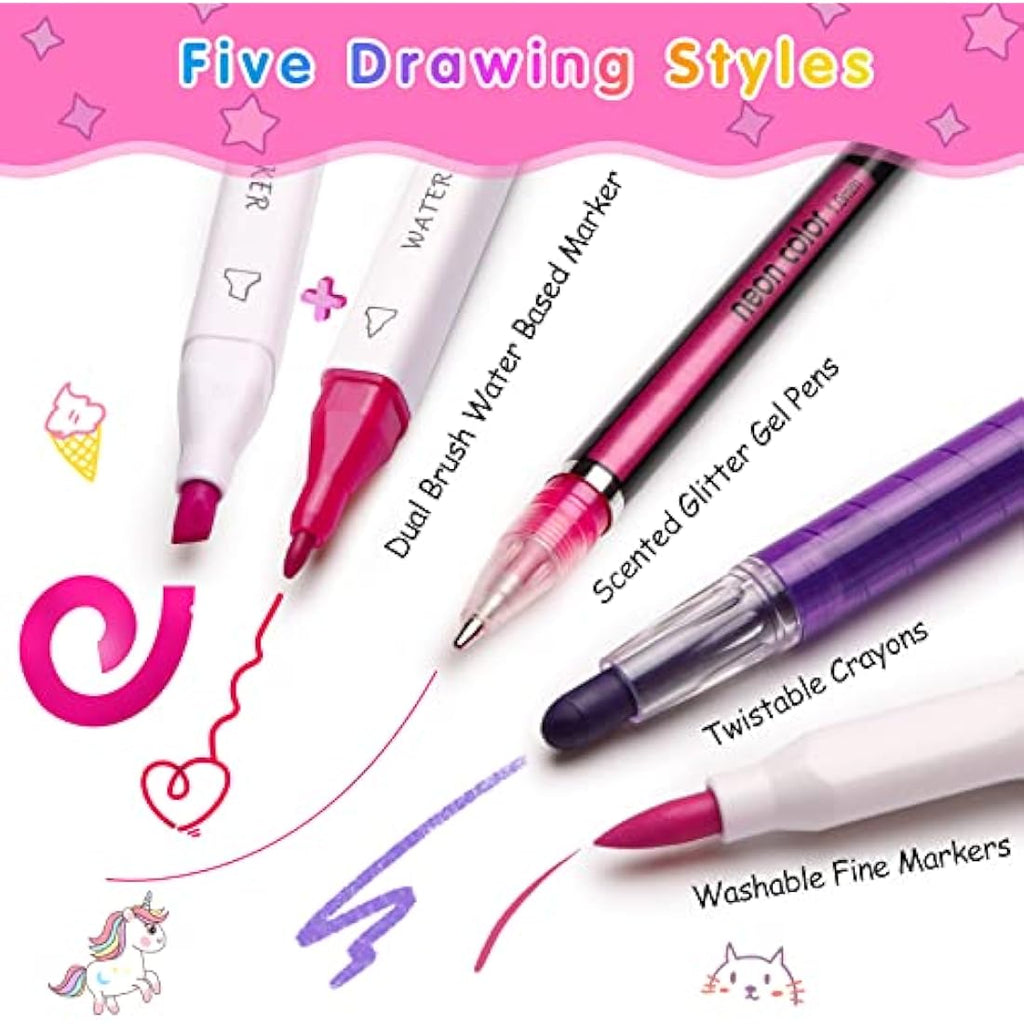 Hot Bee Unicorn Pencil Case Art Set | 48-Piece Kids Drawing & Stationery Kit