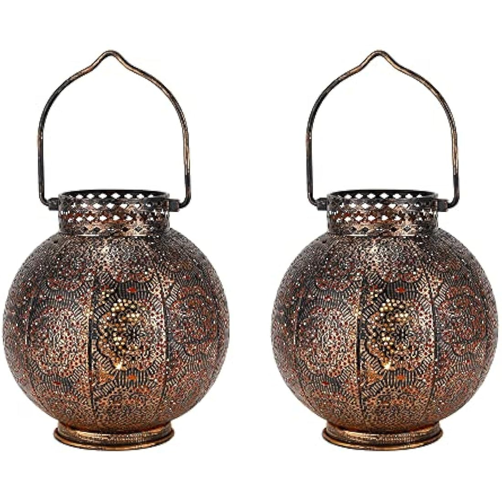 TRIROCKS Moroccan Metal Table Lamp Set – Battery Powered LED Lanterns