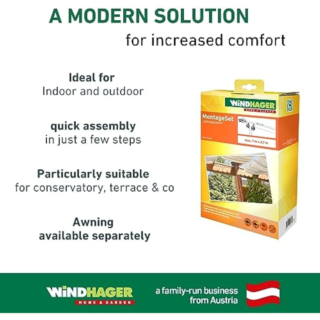 Windhager Rope-Pull Assembly Set for Awnings and Pergolas – 7 x 27m