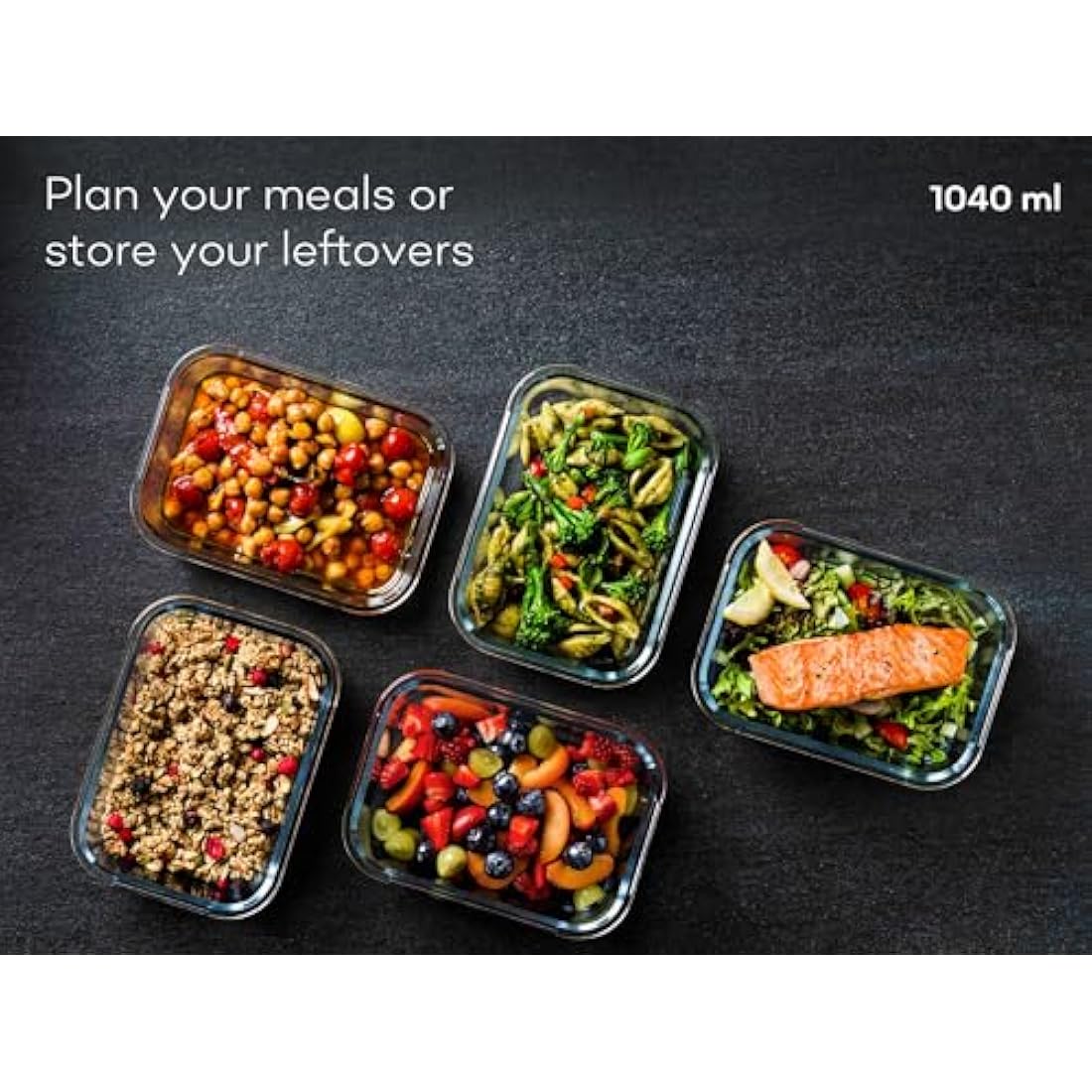 Franklin Lade Glass Food Storage Containers | 5 Piece Set | 1040ml Airtight