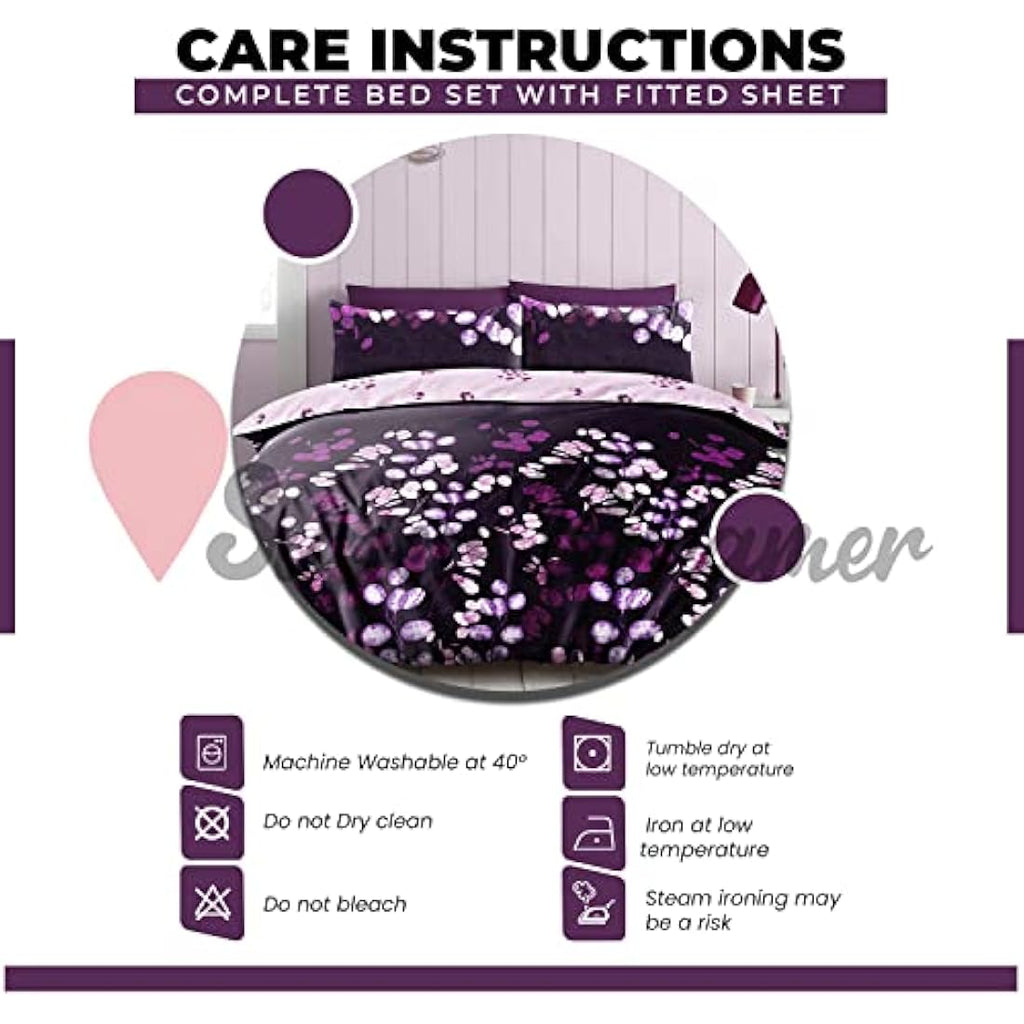 Jolof Store Purple Botanical Double Duvet Set with Fitted Sheets