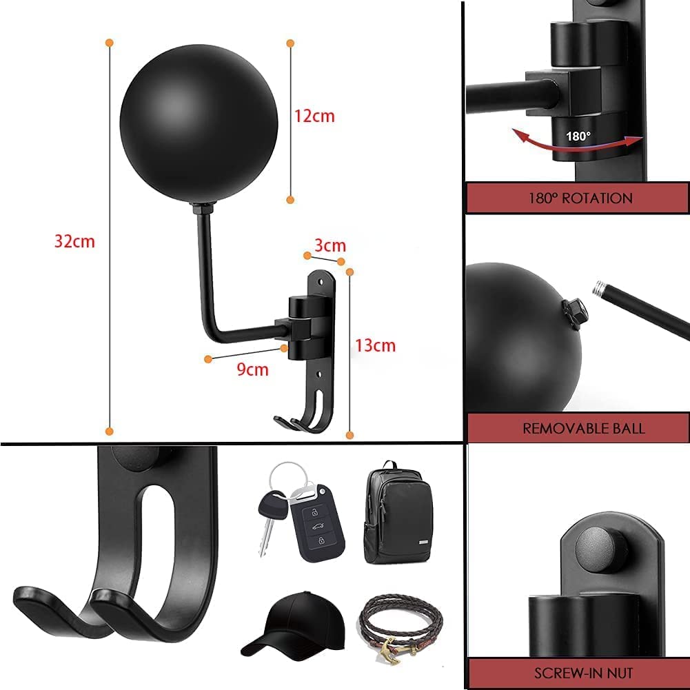 Motofans Wall Mount Helmet Holder | Rotating Metal Rack with Hooks