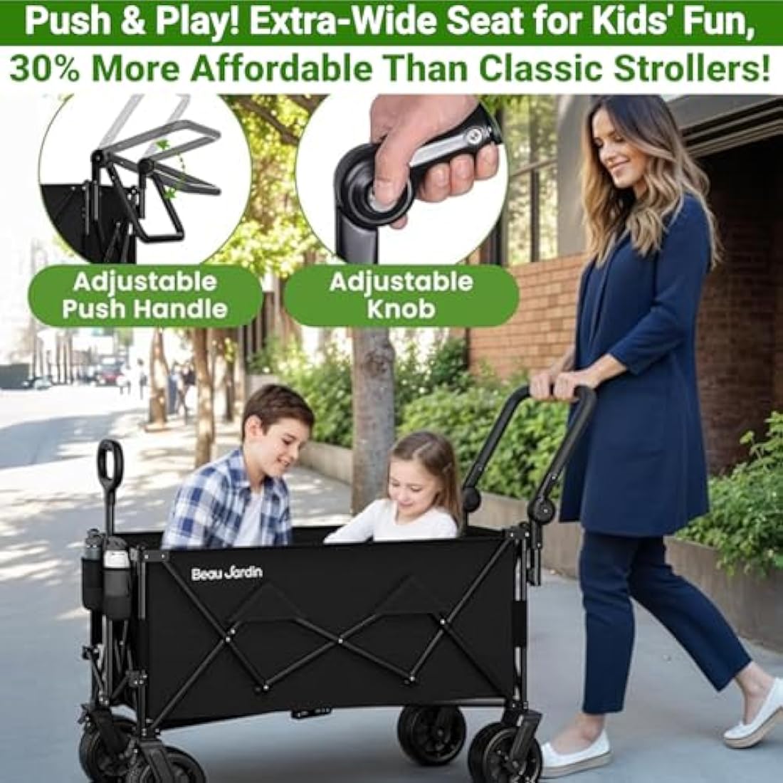 BEAU JARDIN Heavy Duty Folding Wagon | 500lbs All-Terrain Beach Cart