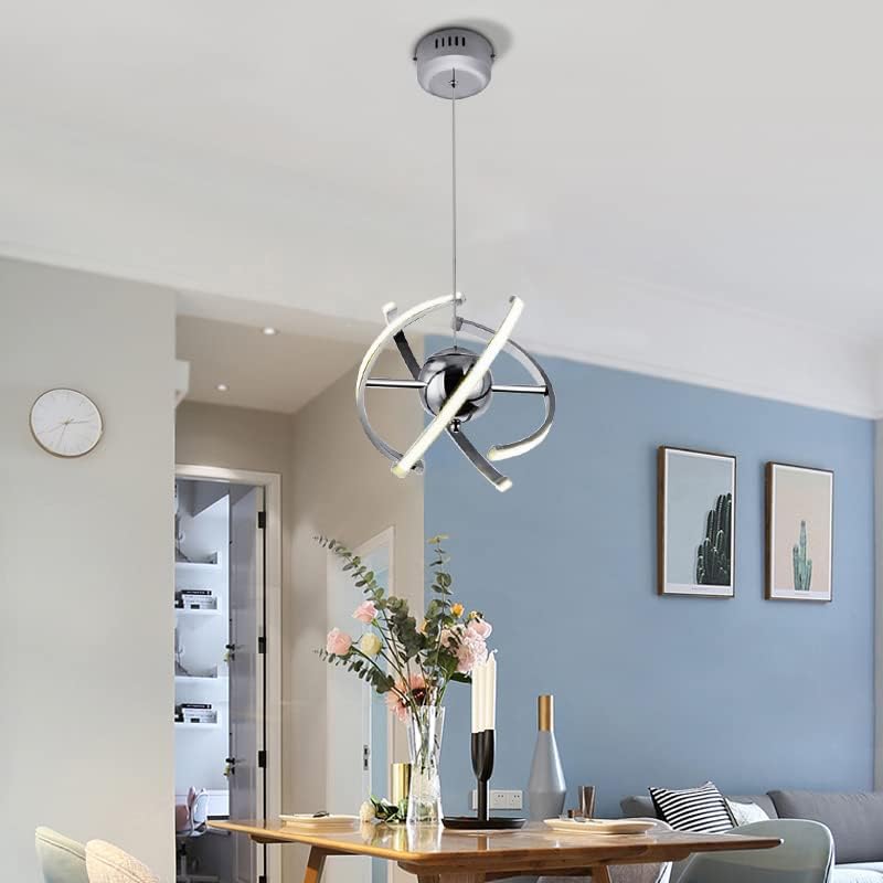 ELINKUME Modern LED Pendant Light – 26W Adjustable Chrome Chandelier