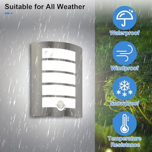 Wondlumi Motion Sensor Outdoor Wall Light – Stainless Steel IP44 Waterproof
