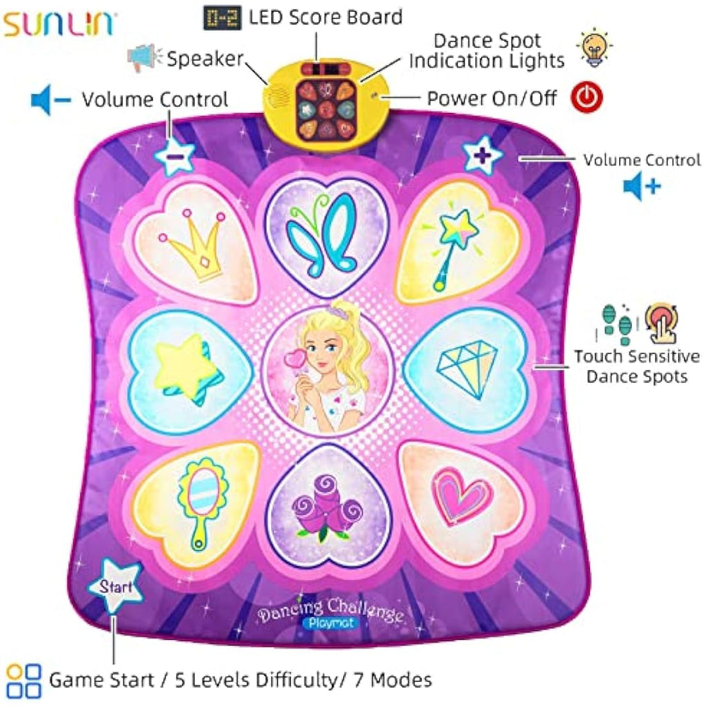 Sunlin Purple Dance Mat for Girls | 7 Game Modes & LED Lights Musical Toy