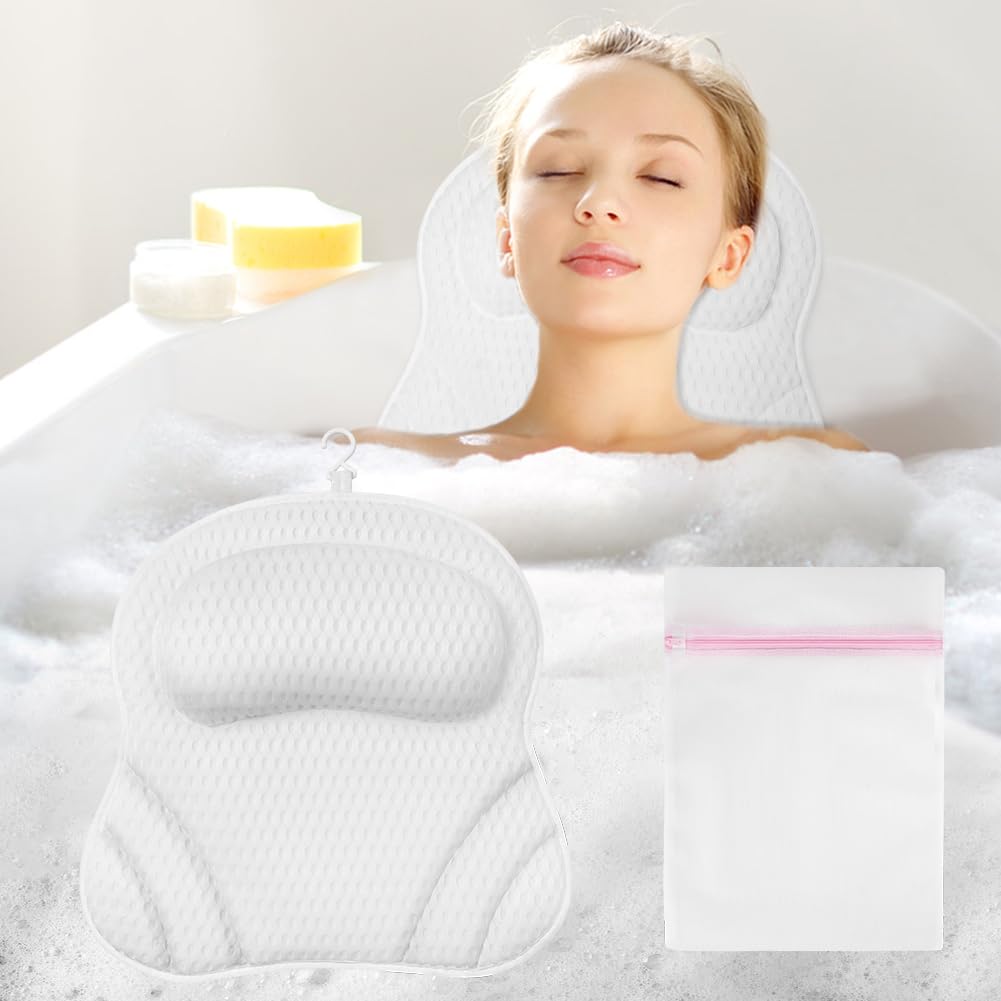 Flintronic 4D Mesh Bath Pillow – Ergonomic Bathtub Support with 6 Suction Cups