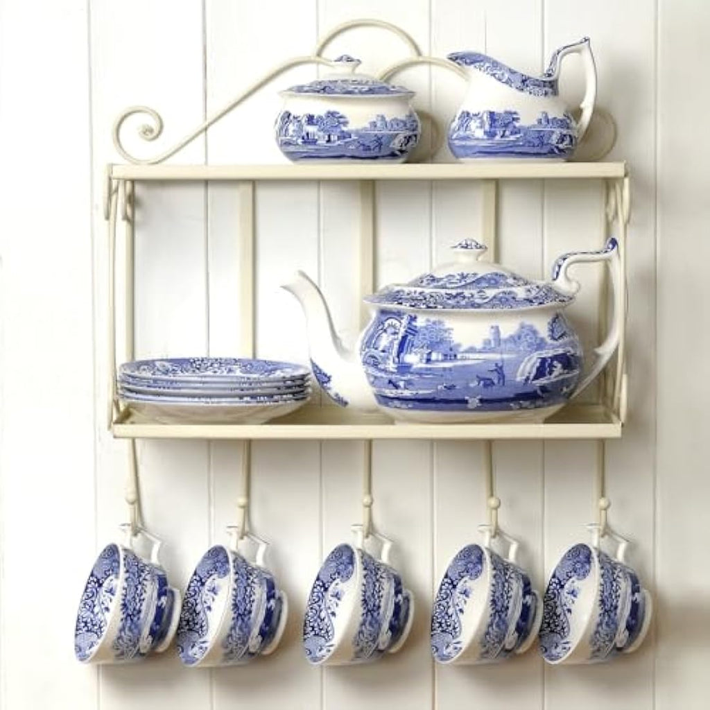 Spode Blue Italian Teacup and Saucer Set – 7oz Ceramic Fine China, 4pc