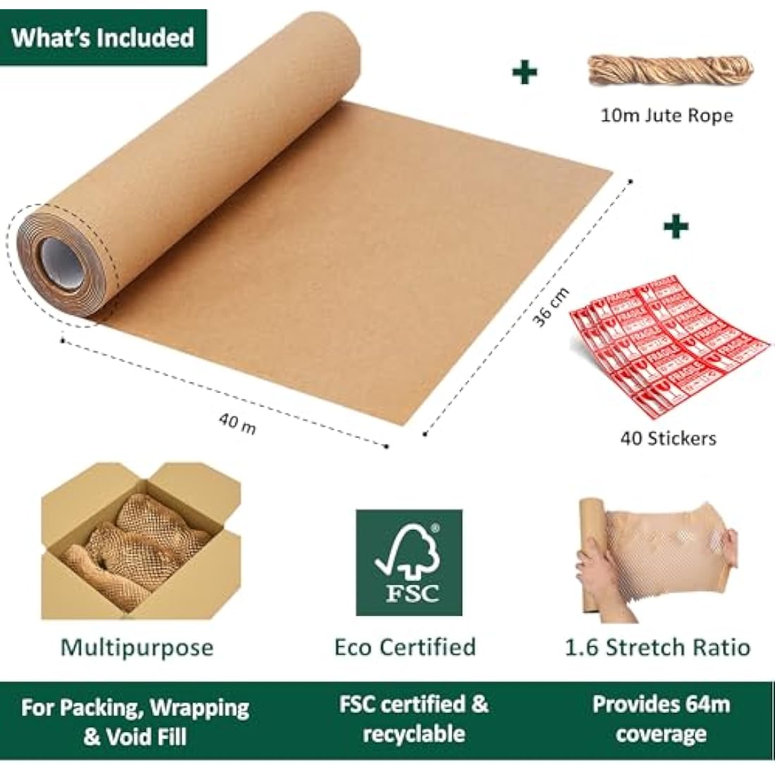 ecoTru Honeycomb Packing Paper | 36cm x 40m Recyclable Moving Wrap