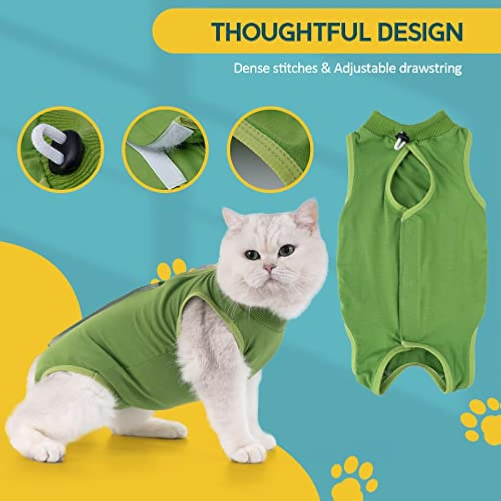Avont Cat Recovery Suit | Breathable Post-Surgery Spay Shirt - Green (M)
