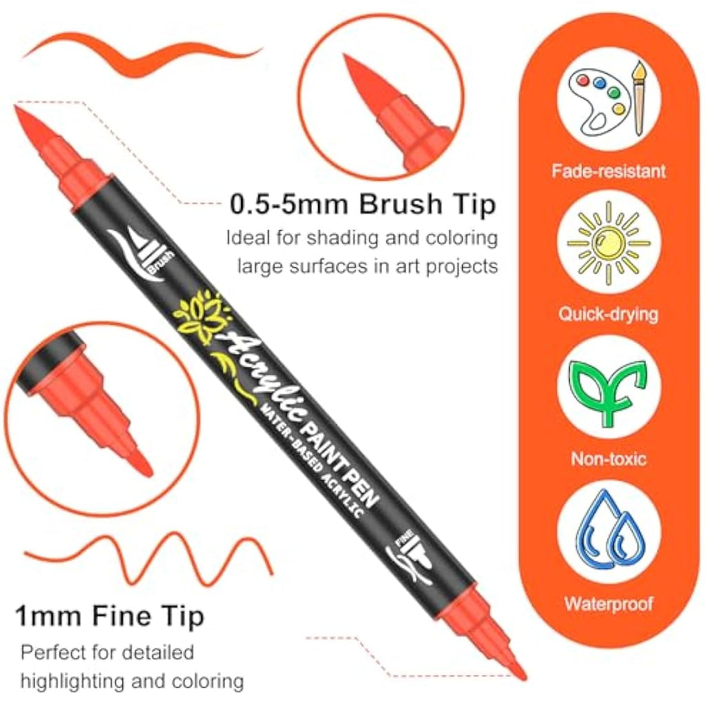 NICETY 60 Colors Dual Tip Acrylic Paint Pens for Rock and Wood Painting