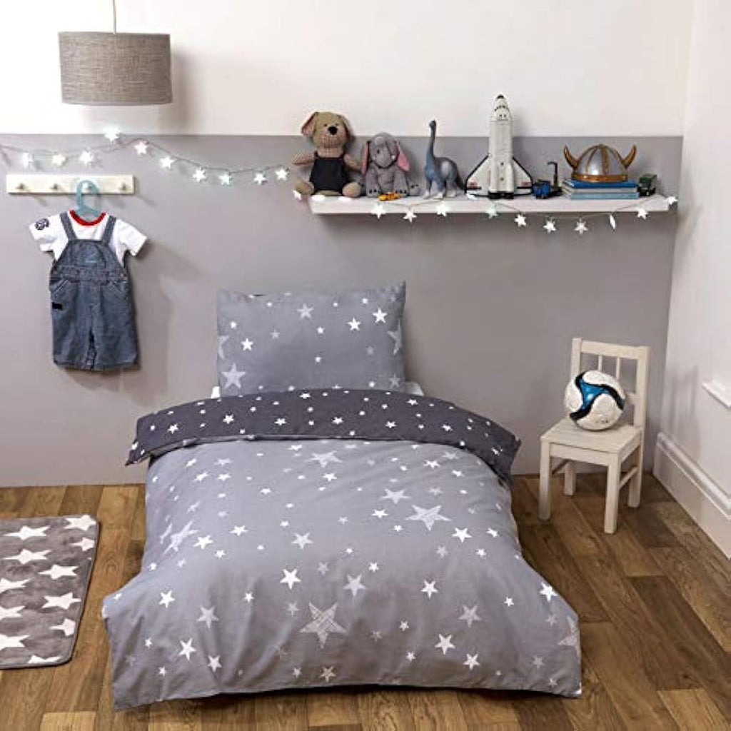 Galaxy Stars Kids Reversible Duvet Cover Set – Charcoal Single