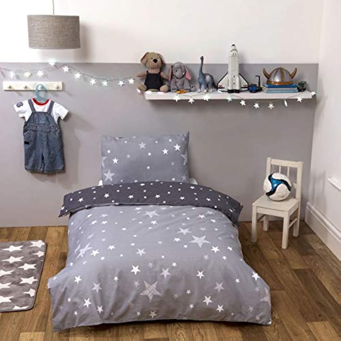 Galaxy Stars Kids Reversible Duvet Cover Set – Charcoal Single