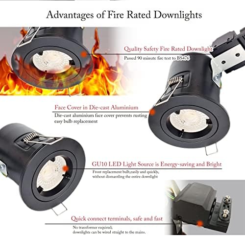 Fire Rated Recessed LED Downlight - Black 3000K 5W (4 Pack)