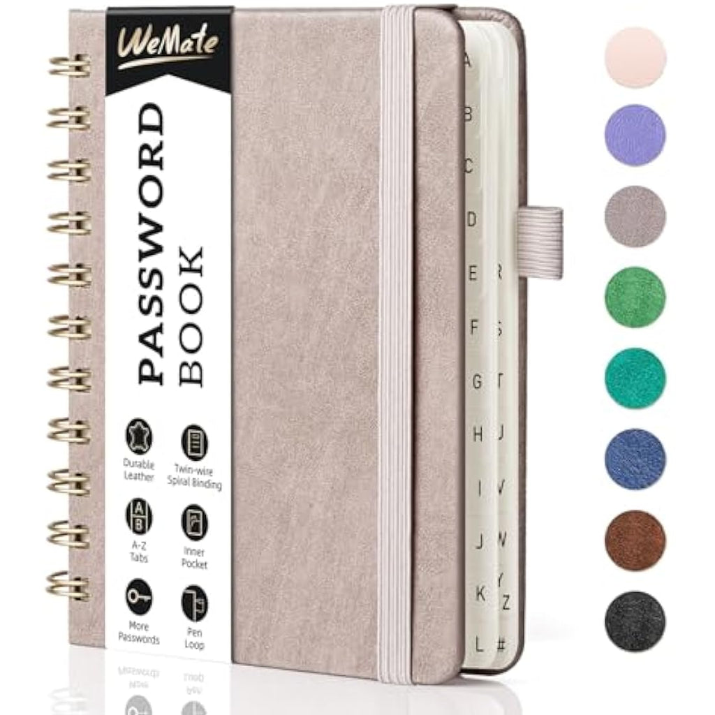 WEMATE Spiral Password Book with Alphabetical Tabs - Dusty Rose Journal