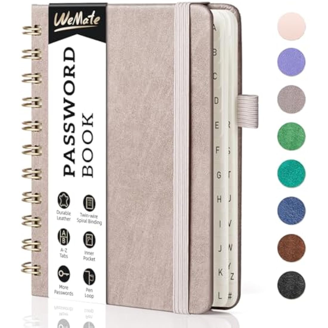 WEMATE Spiral Password Book with Alphabetical Tabs - Dusty Rose Journal
