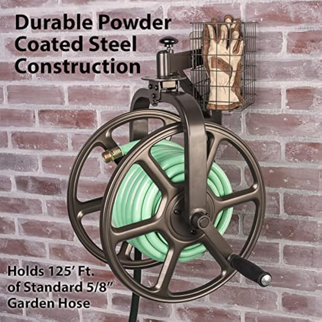Liberty Garden Steel Hose Reel – 125ft Capacity Bronze Powder Coat