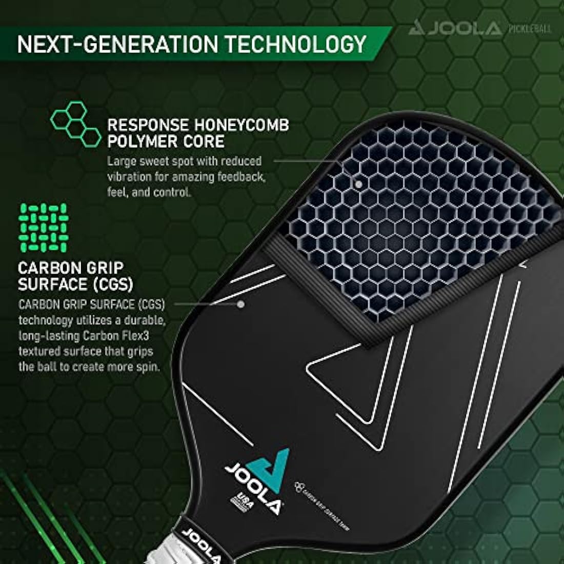 JOOLA Vision Pickleball Paddle – Carbon Grip Surface Honeycomb Core