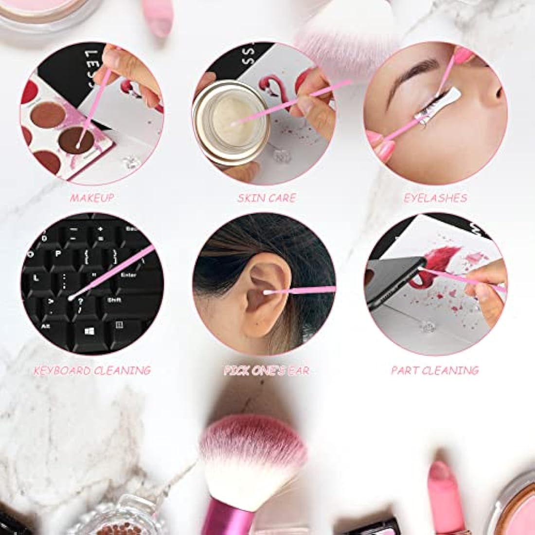 G2PLUS 200PCS Micro Applicators Brushes | 2.0mm Pink Eyelash Extensions