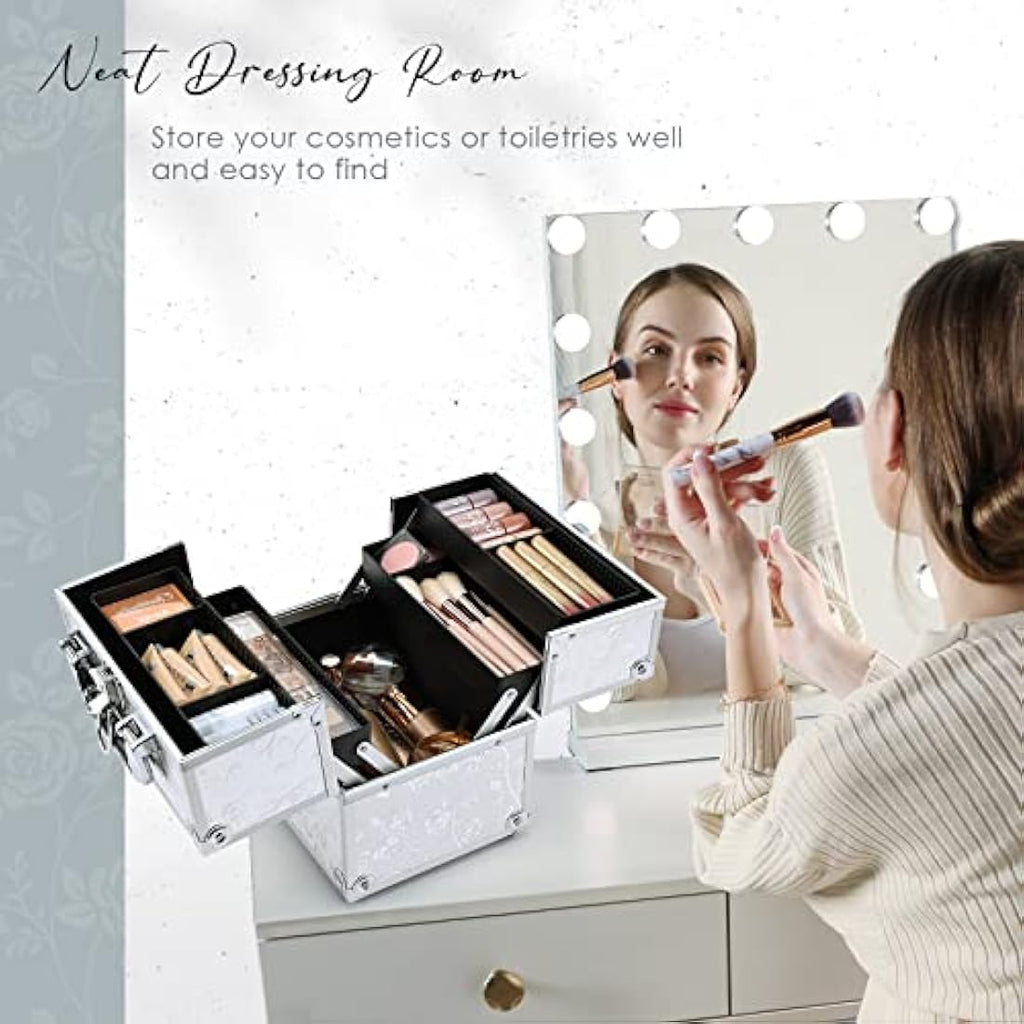 Jolof Store Makeup Train Case | Silver Rose Aluminum Beauty Box