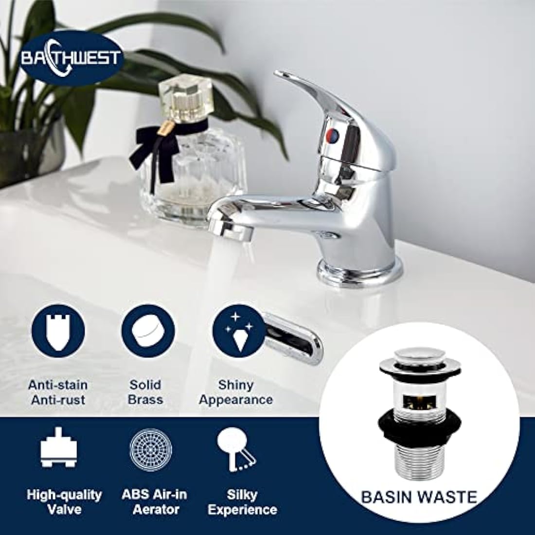Jolof Store Brass Basin Mixer Tap | Chrome Monobloc Sink Faucet with Waste