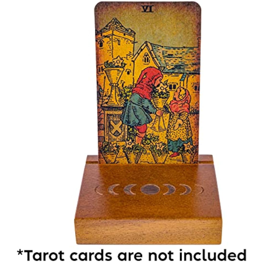 Curawood Moon Phase Tarot Card Holder Stand - Wooden Altar Decor