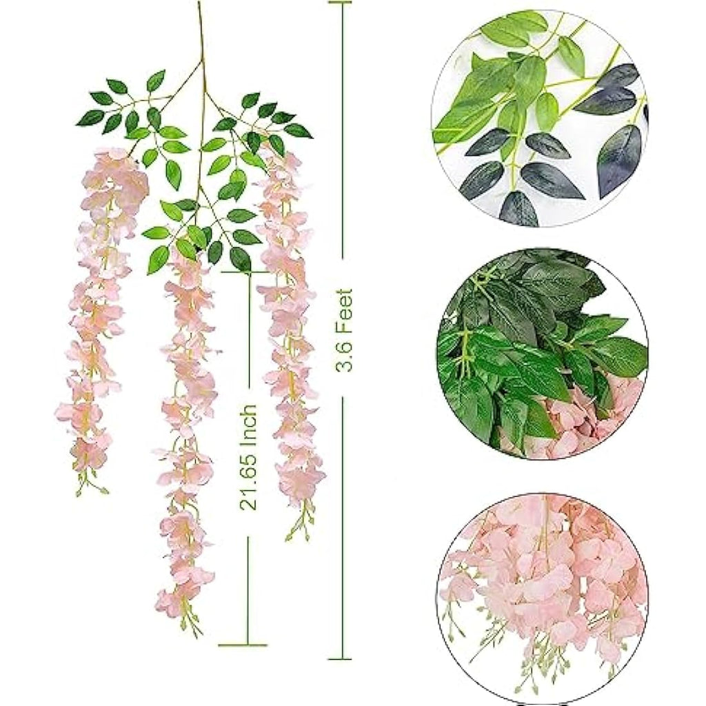 Jolof Store Artificial Wisteria Flower Garlands - 12 Pack Pink Silk Vine