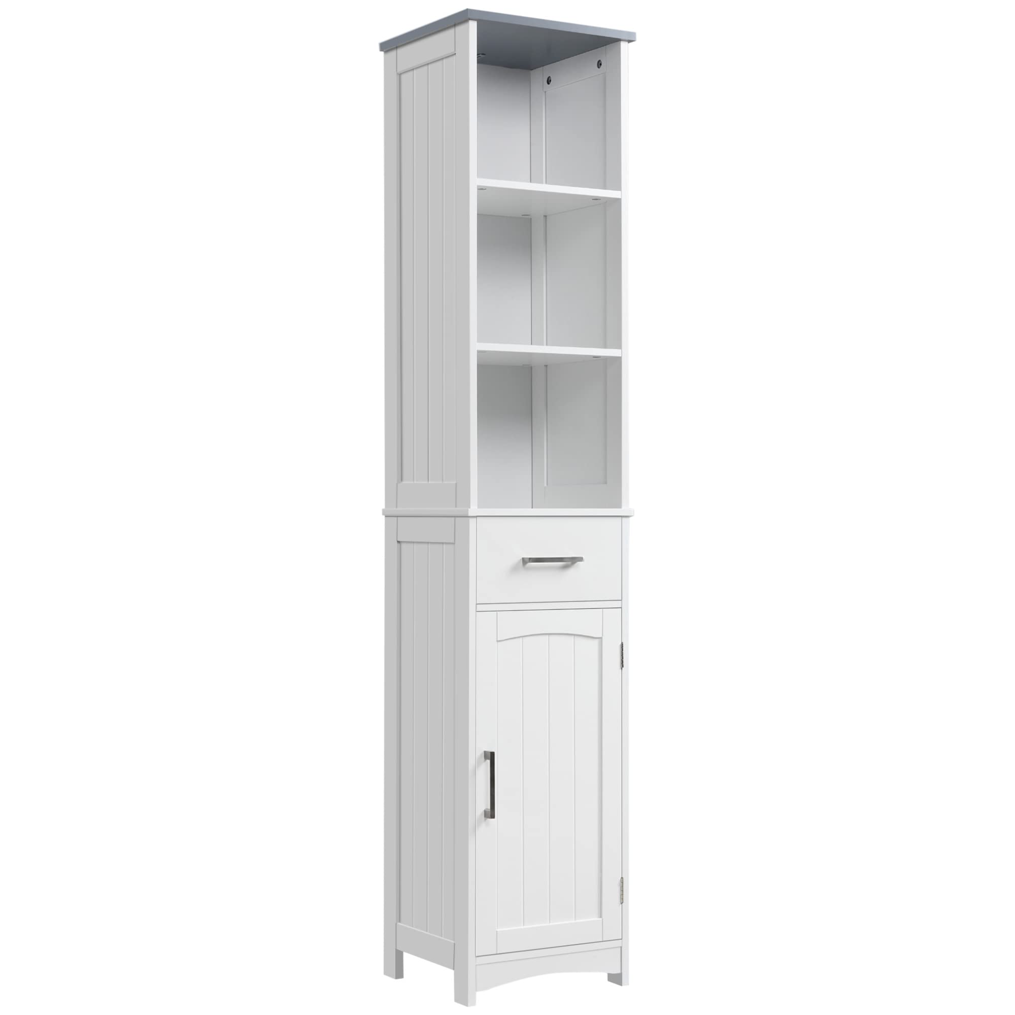 kleankin Tall Bathroom Storage Cabinet | Slim Freestanding Linen Tower, White