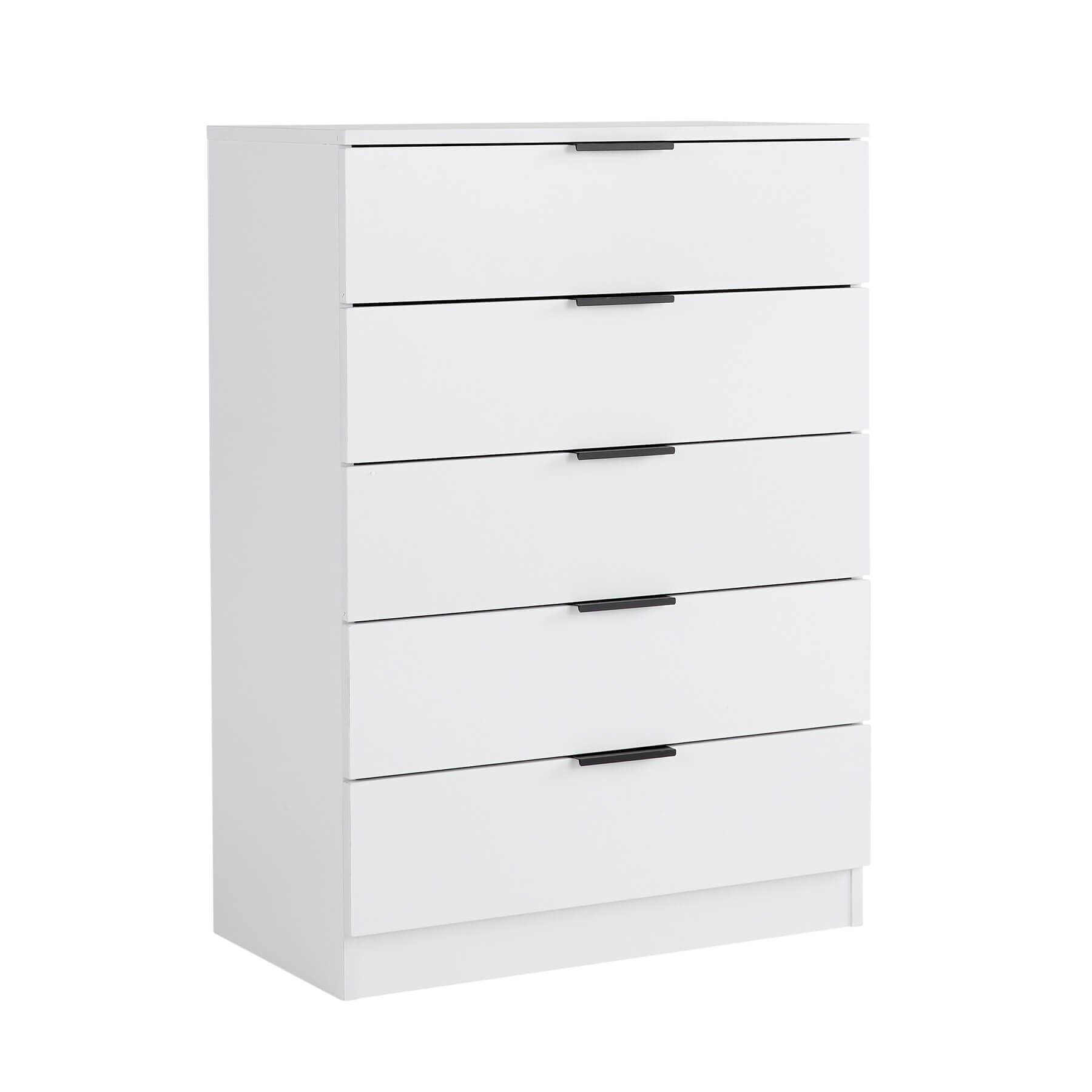 5 Drawer Chest - White MDF Bedroom Storage Cabinet