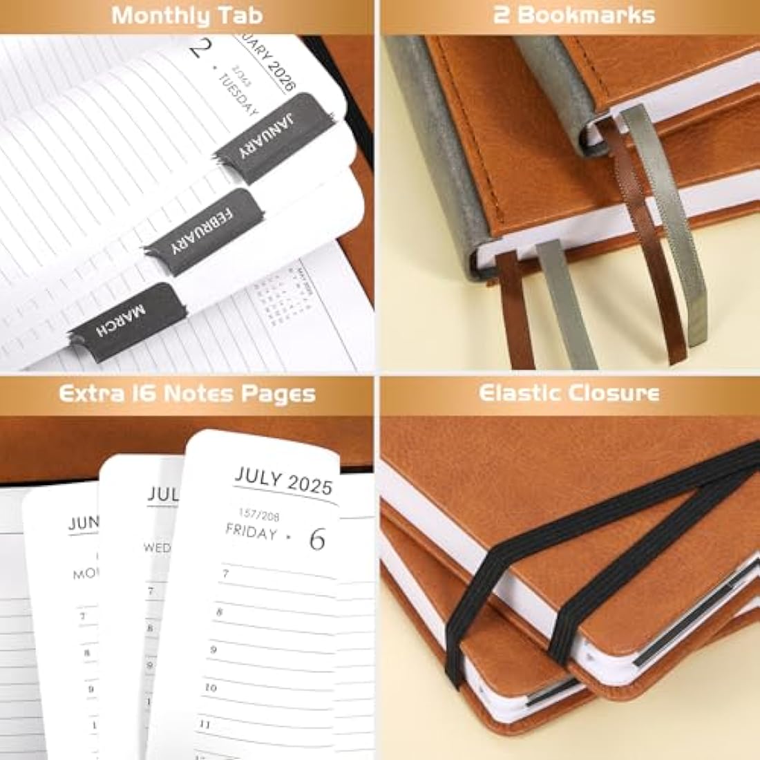 Jolof Store A5 Academic Diary 2025-2026 – Day per Page Faux Leather Brown