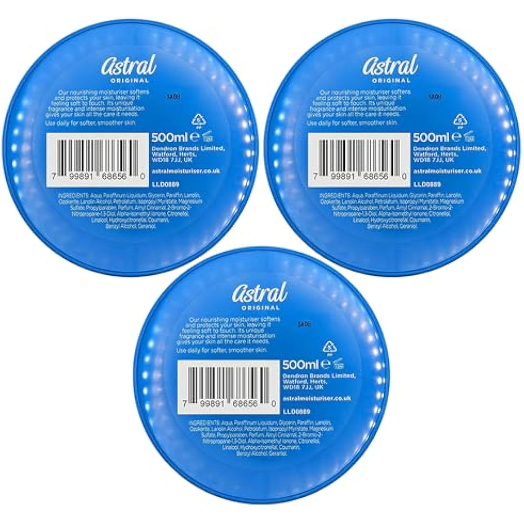 Astral Intensive Face & Body Moisturiser Cream with Lanolin - 500ml (3 Pack)