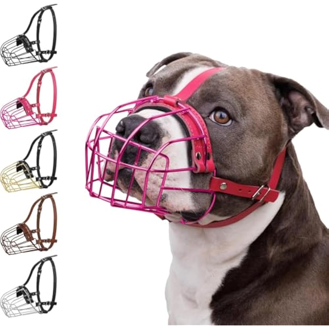 BronzeDog Metal Basket Dog Muzzle for Pitbulls – Adjustable Leather, Pink