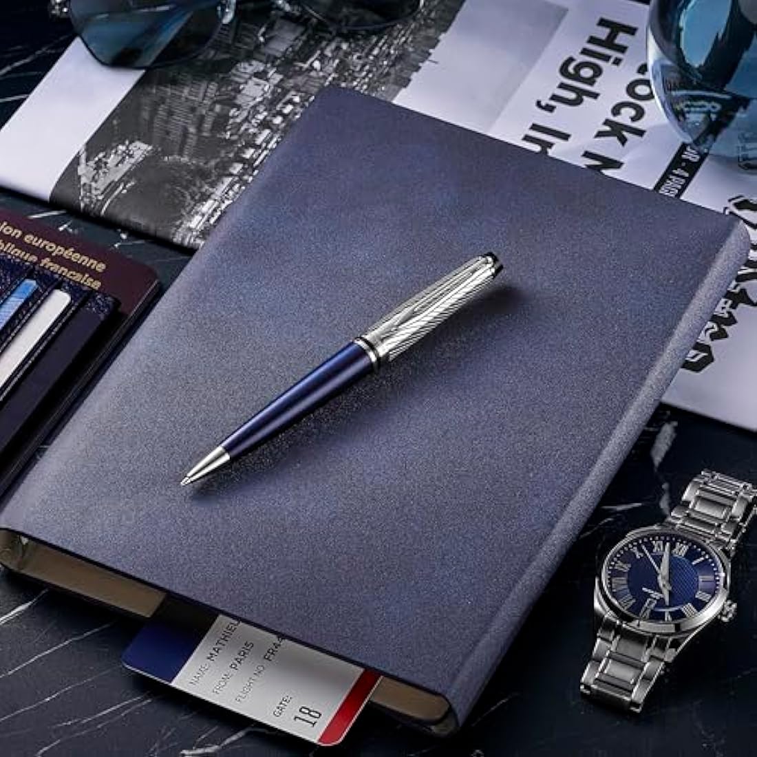 Waterman Expert Ballpoint Pen – Blue Lacquer & Metal Chiselled Cap