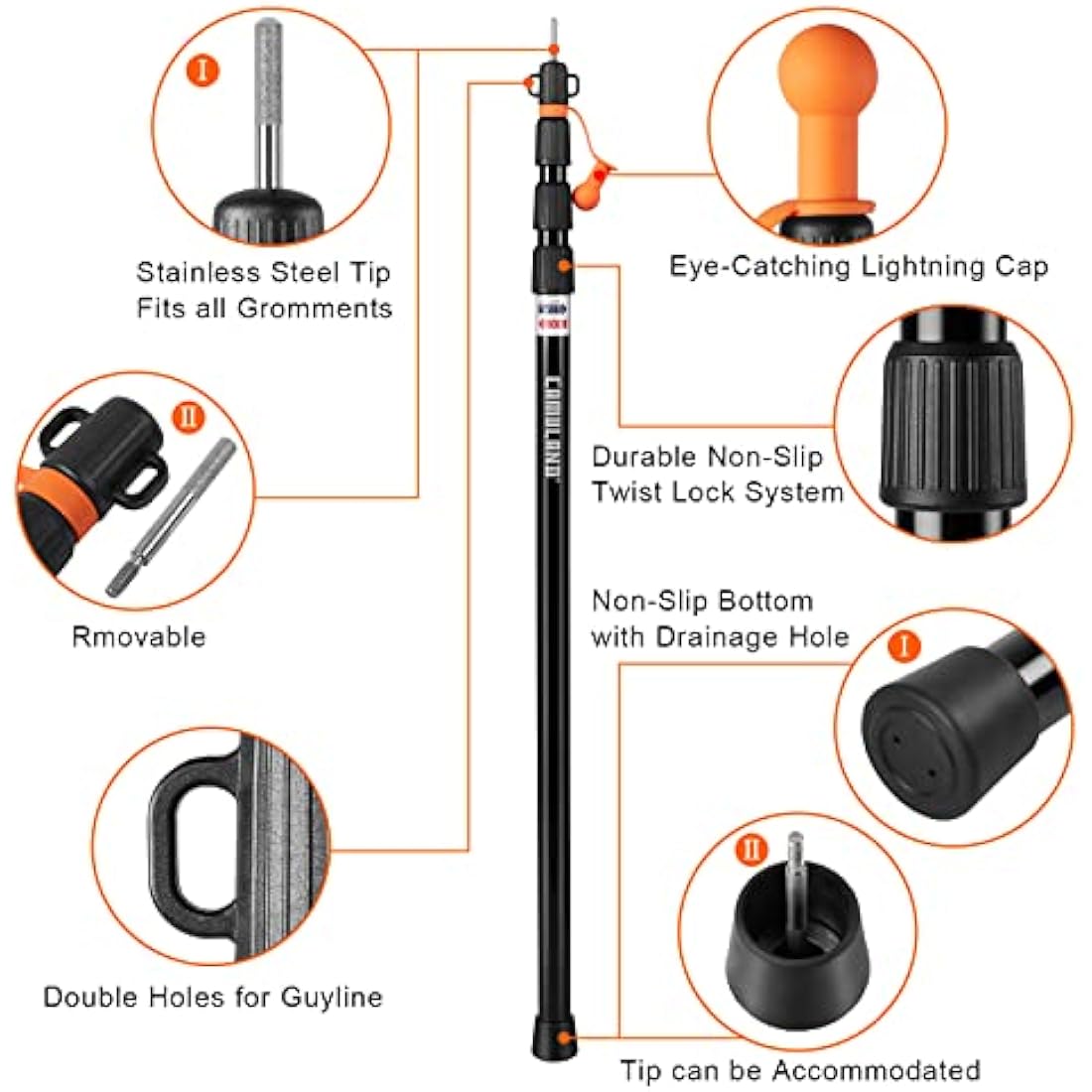 CAMULAND Telescoping Tent Poles | 110" Heavy Duty Aluminum Tarp Poles - 2PK