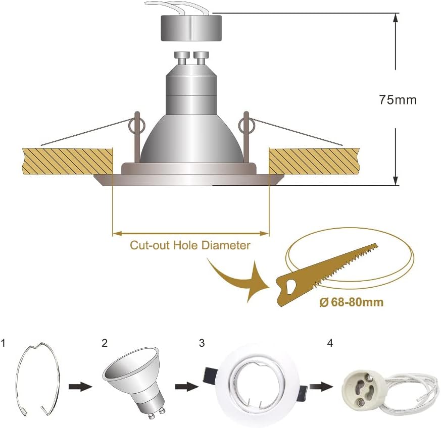 Recessed Ceiling Spotlights | 20 Pack White GU10 Downlights