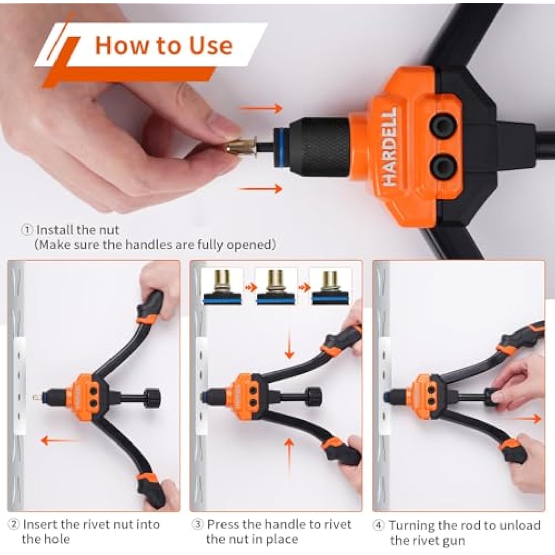 HARDELL 14" Rivet Nut Tool Kit | 7 Mandrels, 100 Rivnuts & Carrying Case