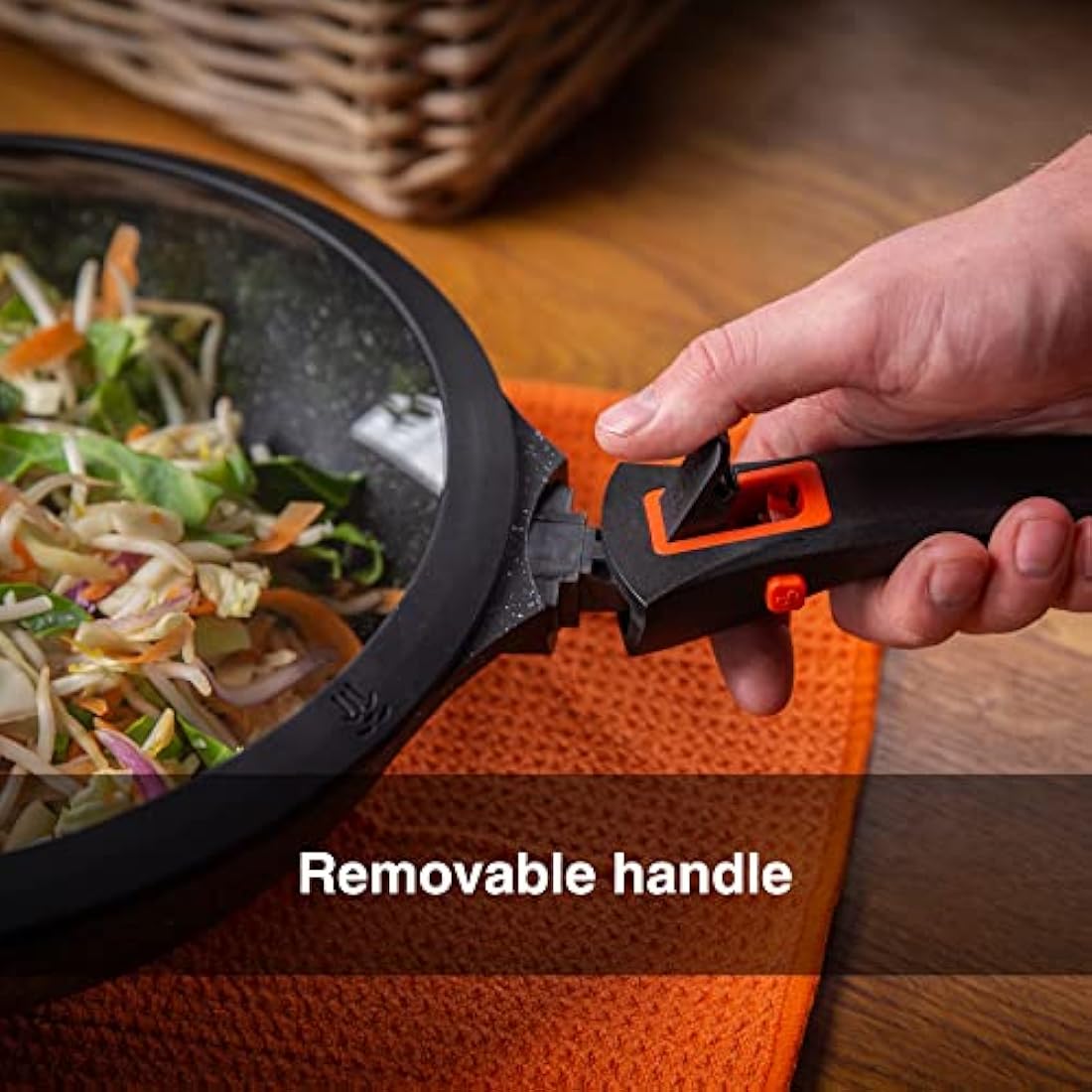Pep Non-Stick Induction Wok with Lid and Detachable Handle - 29cm Aluminium