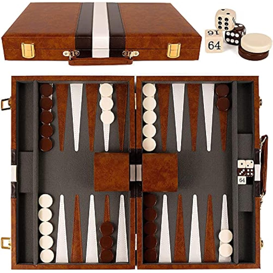Jolof Store RENO 15 Inch Leather Backgammon Set – Portable Board Game