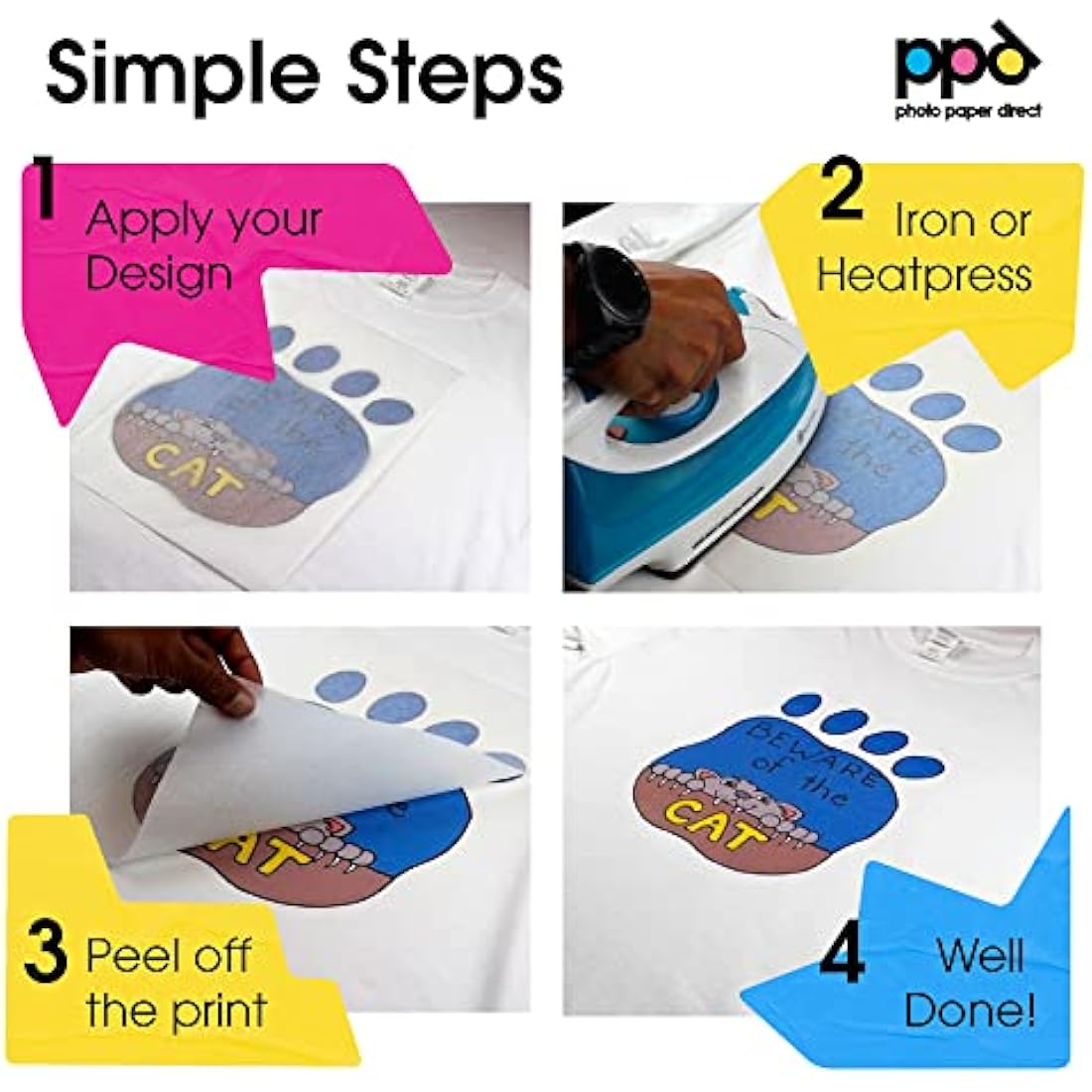 PPD Inkjet Iron On Transfer Paper for Light Fabric - 8.5x11 (100 Sheets)