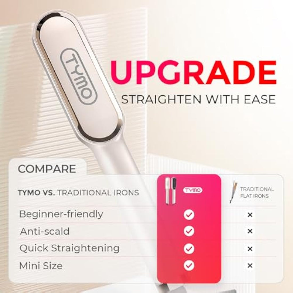 TYMO Hair Straightener Brush | Ionic 2-in-1 Fast Heating Comb - Gold