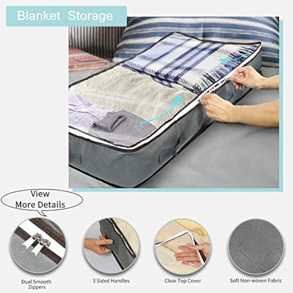 Underbed Storage Boxes with Lids – 100L 4-Pack for Bedding