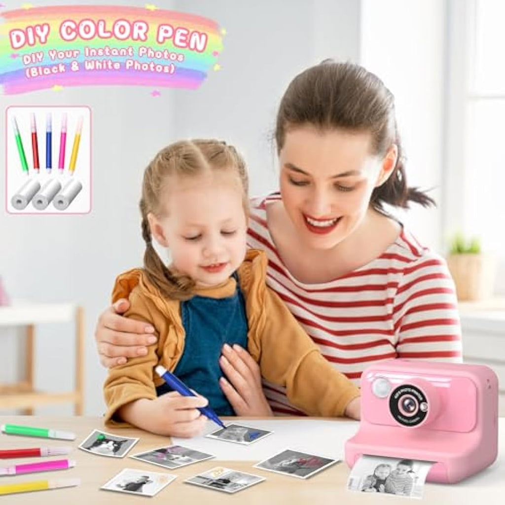 Hangrui Kids Instant Print Camera - 1080P Digital Toy with 32GB Card - Pink