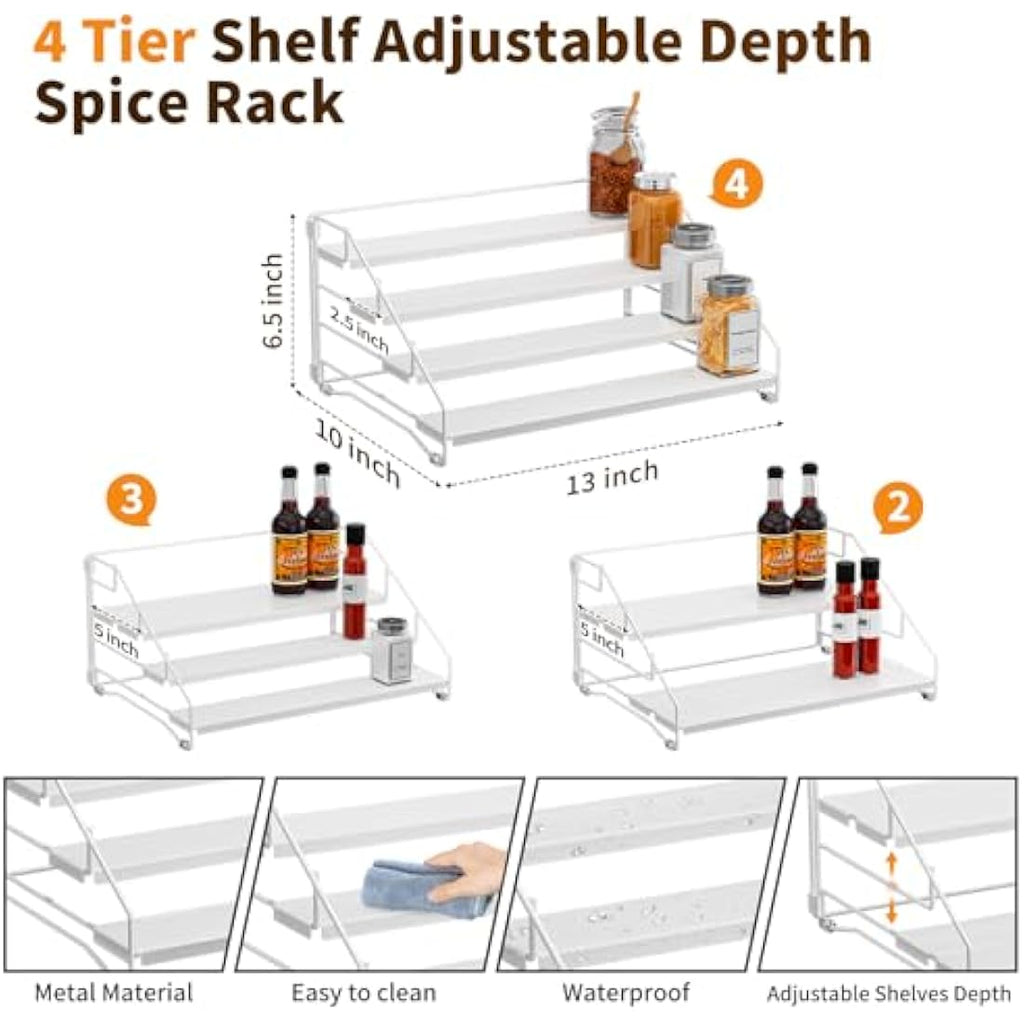 ZDDLOINP 4-Tier Spice Rack Organizer – Adjustable Metal Kitchen Storage