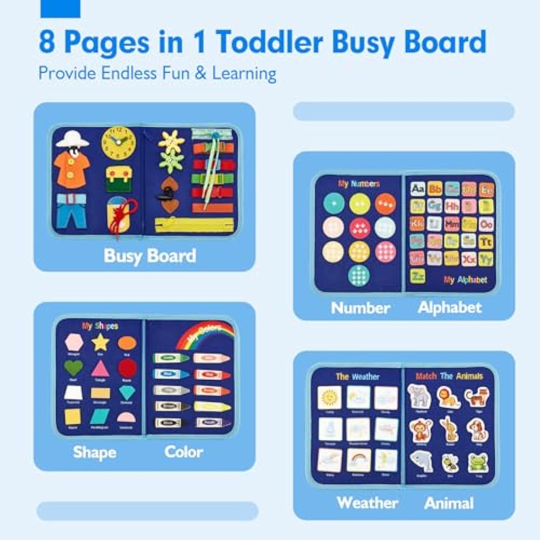 Hahaland Montessori Busy Board - 21-in-1 Sensory Toy for Toddlers, Blue