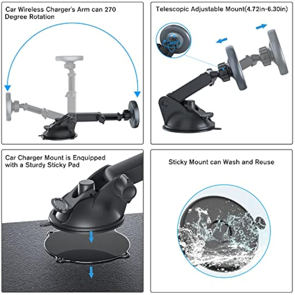 MAGJIEYX MagSafe Wireless Car Charger – 3-in-1 Magnetic Fast Charging Mount