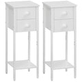 HOOBRO Narrow Bedside Table Set of 2, Slim Bedside Table, Telephone Table with 2 Drawers, Tall Side Table with Metal Frame