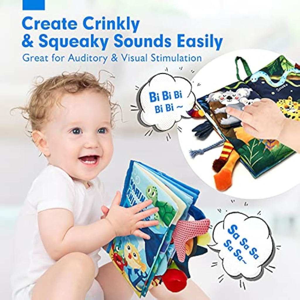 hahaland 2-Piece Baby Sensory Soft Books with Crinkle Paper & Squeaker
